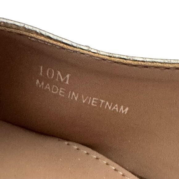 Linea Paolo Pump 10M Silver Metallic Leather Pointed Toe Block High Heels Crack - Picture 9 of 11